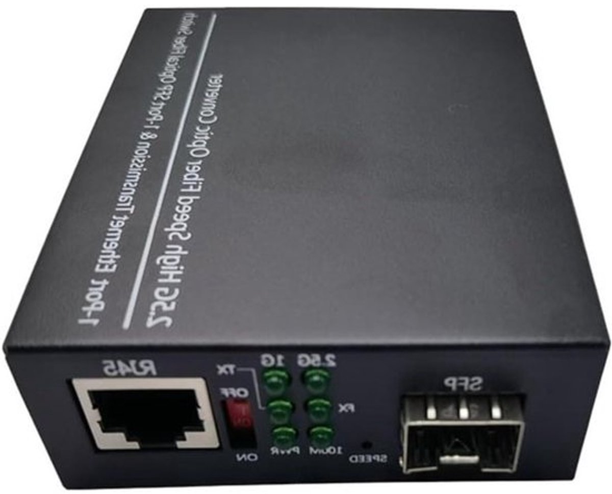 Glasvezel Mediaconverter - Gigabit Transceiver - Netwerk Uitbreiding - 2.5G Snelheid - 13x12x6 cm - Zwart