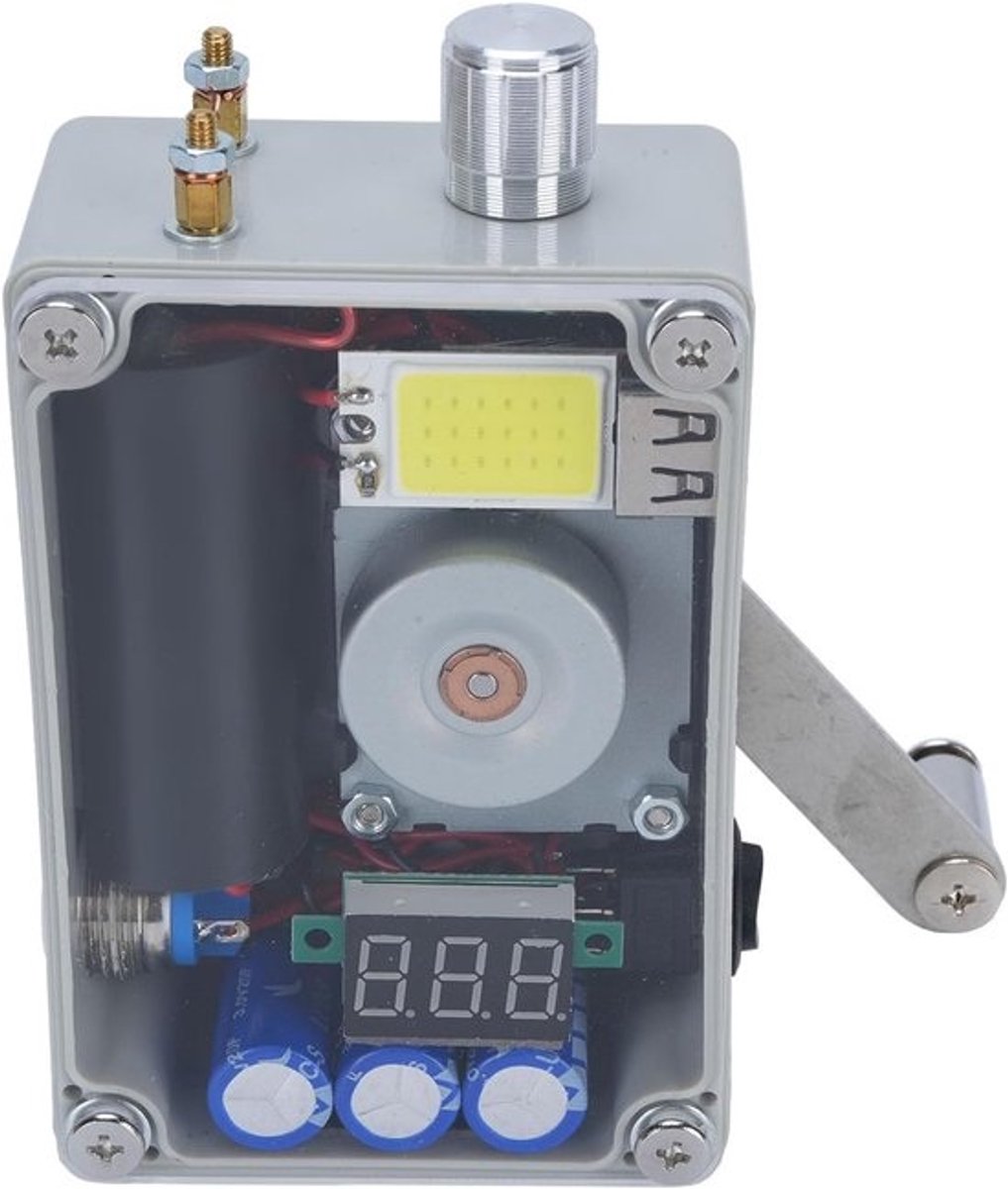 Handslinger Generator - Noodoplader Kransgenerator - Noodstroom Opladen - Met LCD Voltmeter - 14L x 10W x 9H cm - Zwart