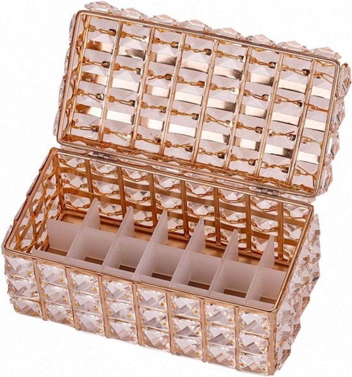 Cosmetica Organizer - Opbergdoos - Bureau Organiseren - Metaal en Kristal - 23x12x12cm - Goud