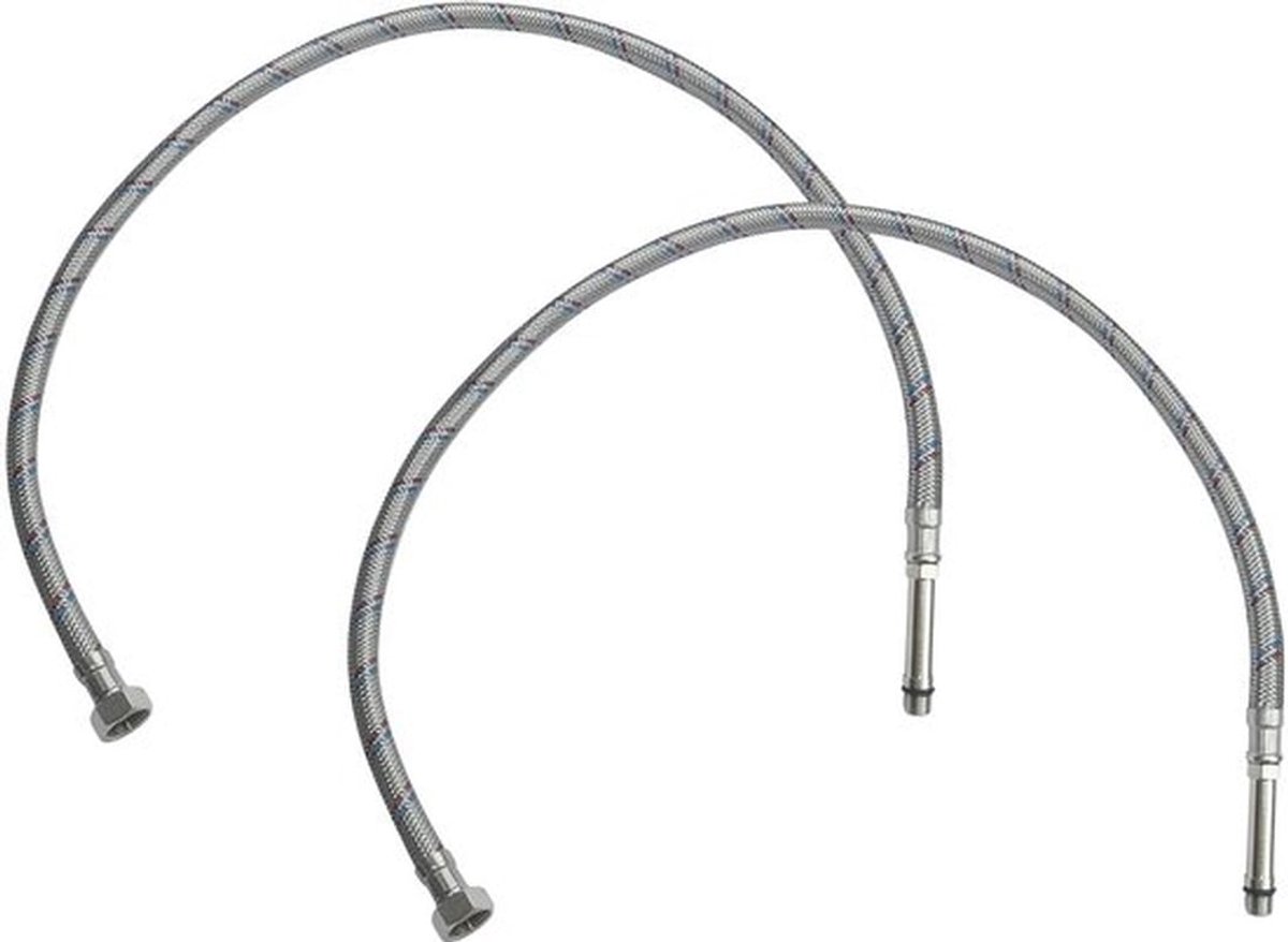 Set van 2 flexibele RVS gecoate aansluitingen van 800 mm lengte met 3/8" en M10 aansluiting voor eenvoudige en duurzame verbindingen