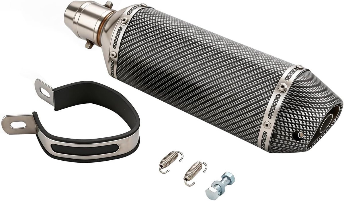 Universele Uitlaatdemper met Verwijderbare DB Killer voor Motorfiets, Scooter en Straatmotor - Carbon Fibre Kleur, Geluidsreductie en Prestaties