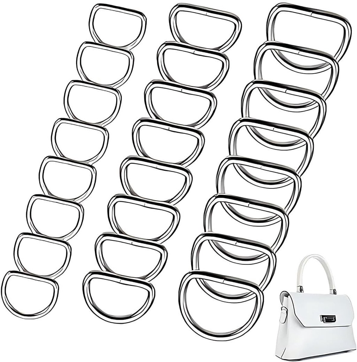 Set van 24 D-ringen in verschillende maten voor tassen, riemen en rugzakken - Ideaal voor naaiprojecten en DIY-accessoires