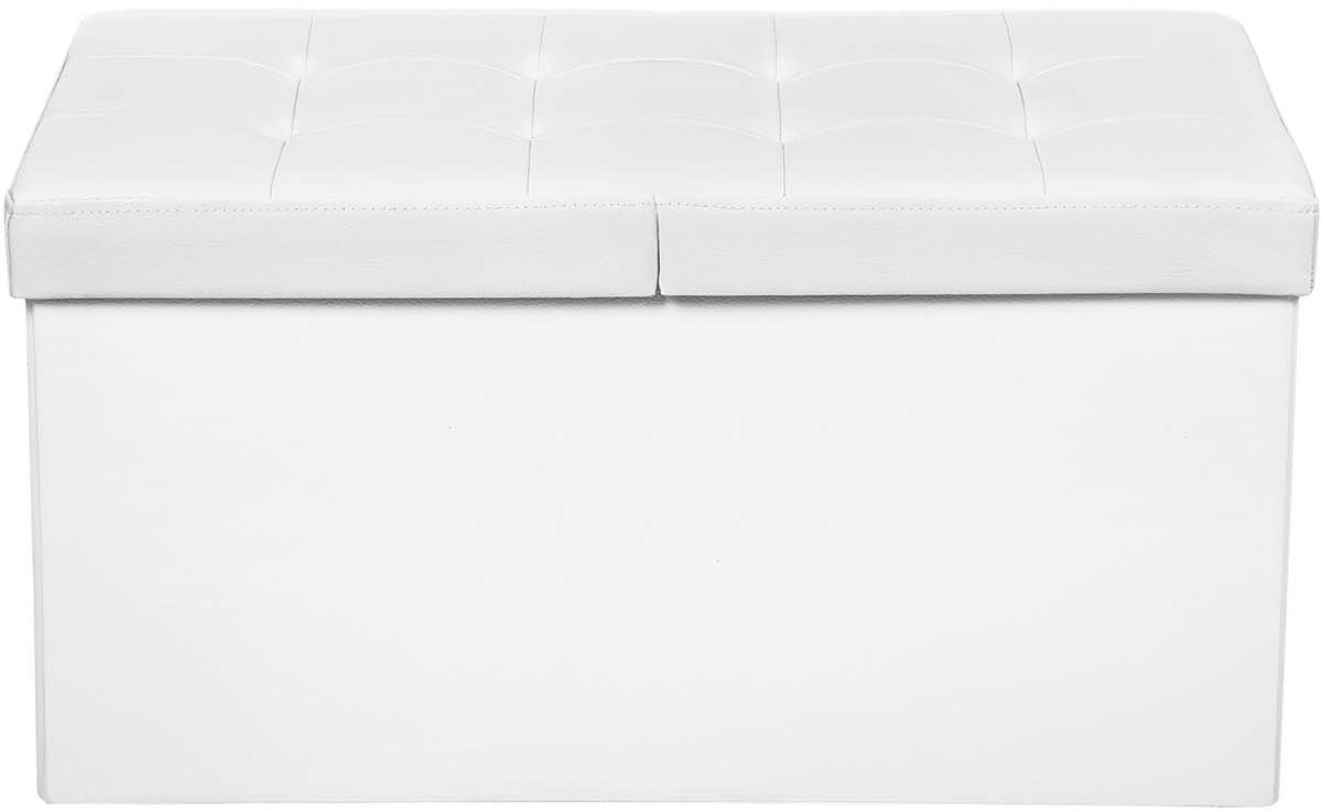 Opvouwbare opbergbank Opbergpoef Voetenbank 76 x 38 x 38 cm Wit 80L grote opbergruimte Opvouwbaar ontwerp Dubbelzijdig te openen deksel Max. statische belasting 300 kg Comfortabel zacht zitkussen Ruimtebesparend Voor woonkamer slaapkamer en hal