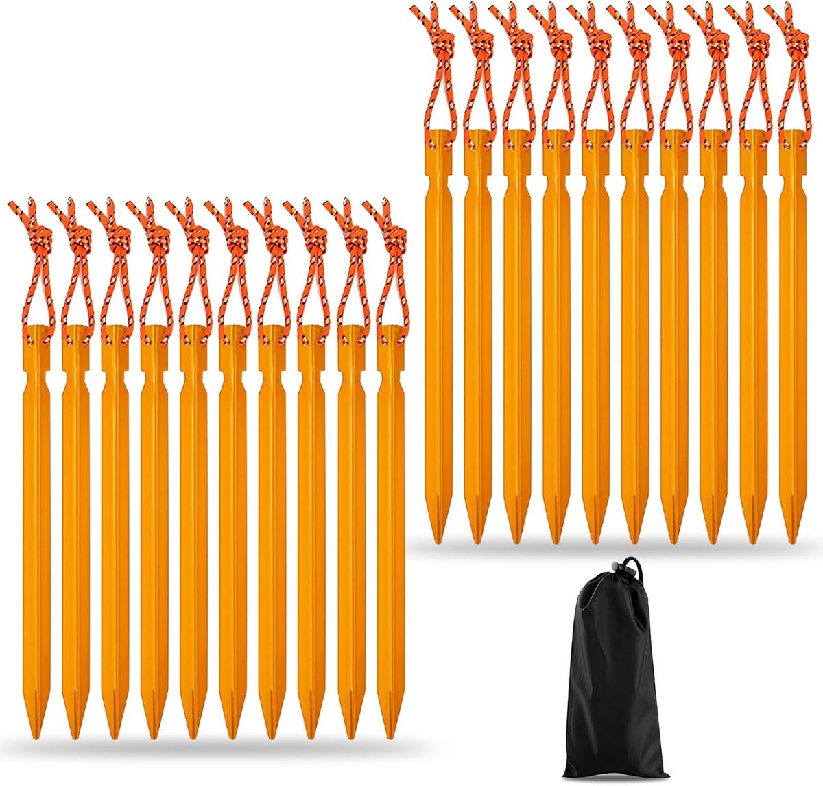 Zeltheringen voor Tentgebruik - 20 Stuks 18 cm Sterke Aluminium Haringen met Reflecterende Touw, Ideaal voor Camping, Strand en Outdoor Activiteiten