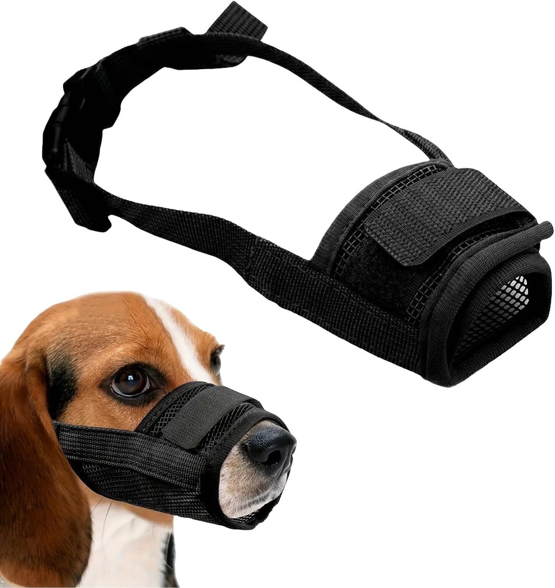 Zachte en Ademende Hondenmuilkorf voor Middelgrote Honden, Verstelbaar en Ideaal voor Training en Veilige Wandeling, Maat M, Zwart