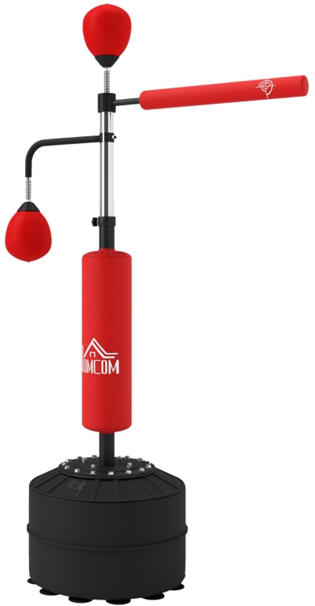 4-in-1 Bokszak Vrijstaand met 2 Speedballs 360° Reflexbar Verstelbaar 160-230cm Rood Vulbare Basis voor Thuis Training