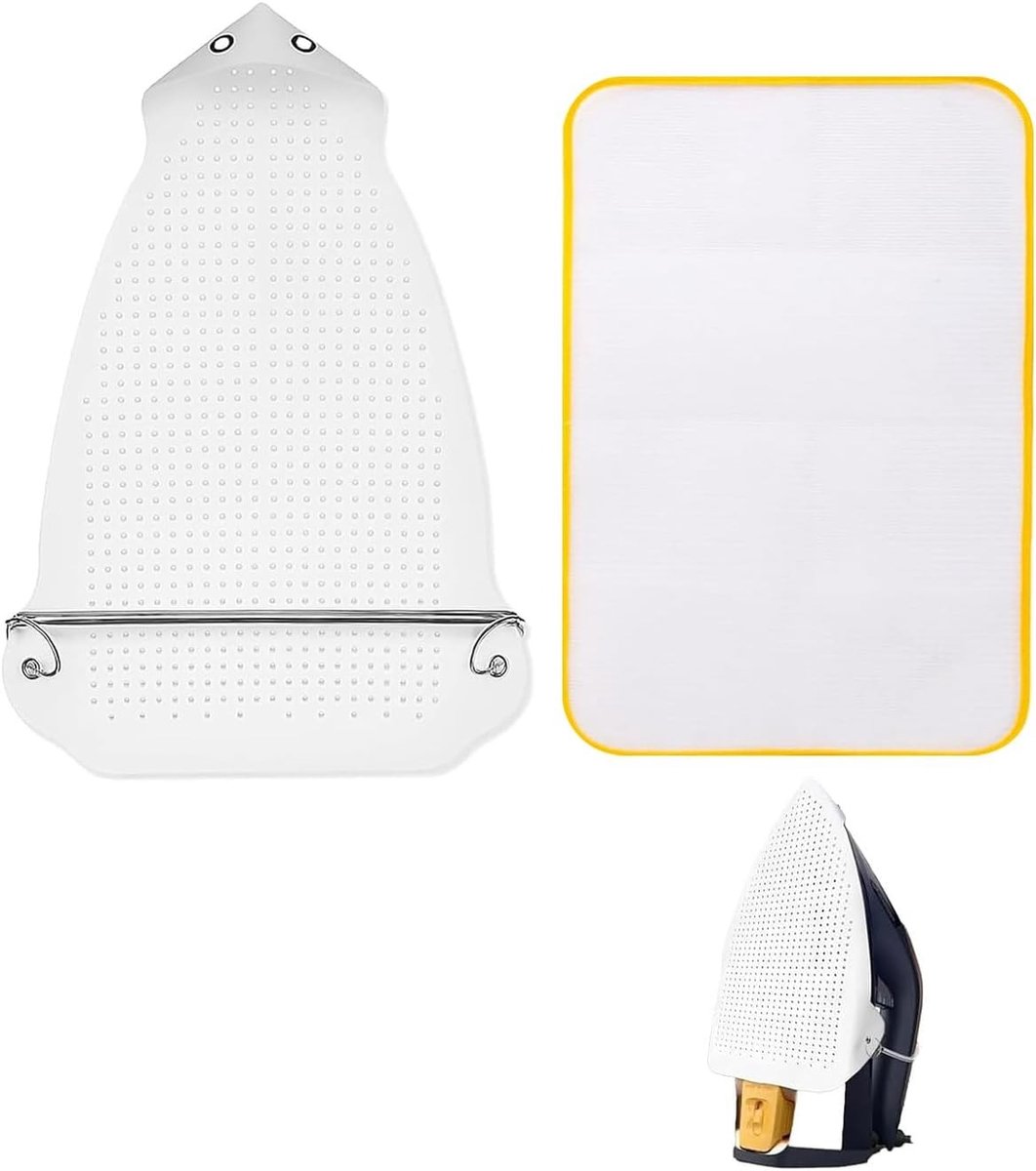 Strijkzool en strijkbeschermnet, 1 + 1 stuk (23,5 x 15,5 cm), hittebescherming, antireflectie en antislip voor delicate stoffen en strijkijzer.