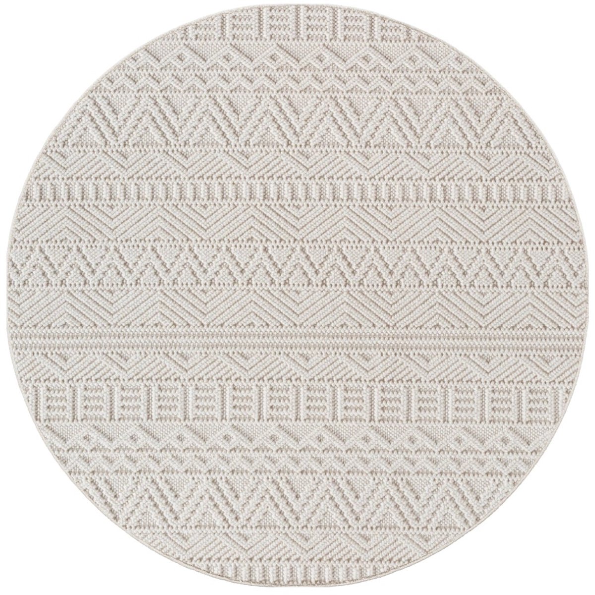Dutch XXL Rond Bohemian Vloerkleed | Tapijt | Helix | Etnisch | Crème | 120x120 cm