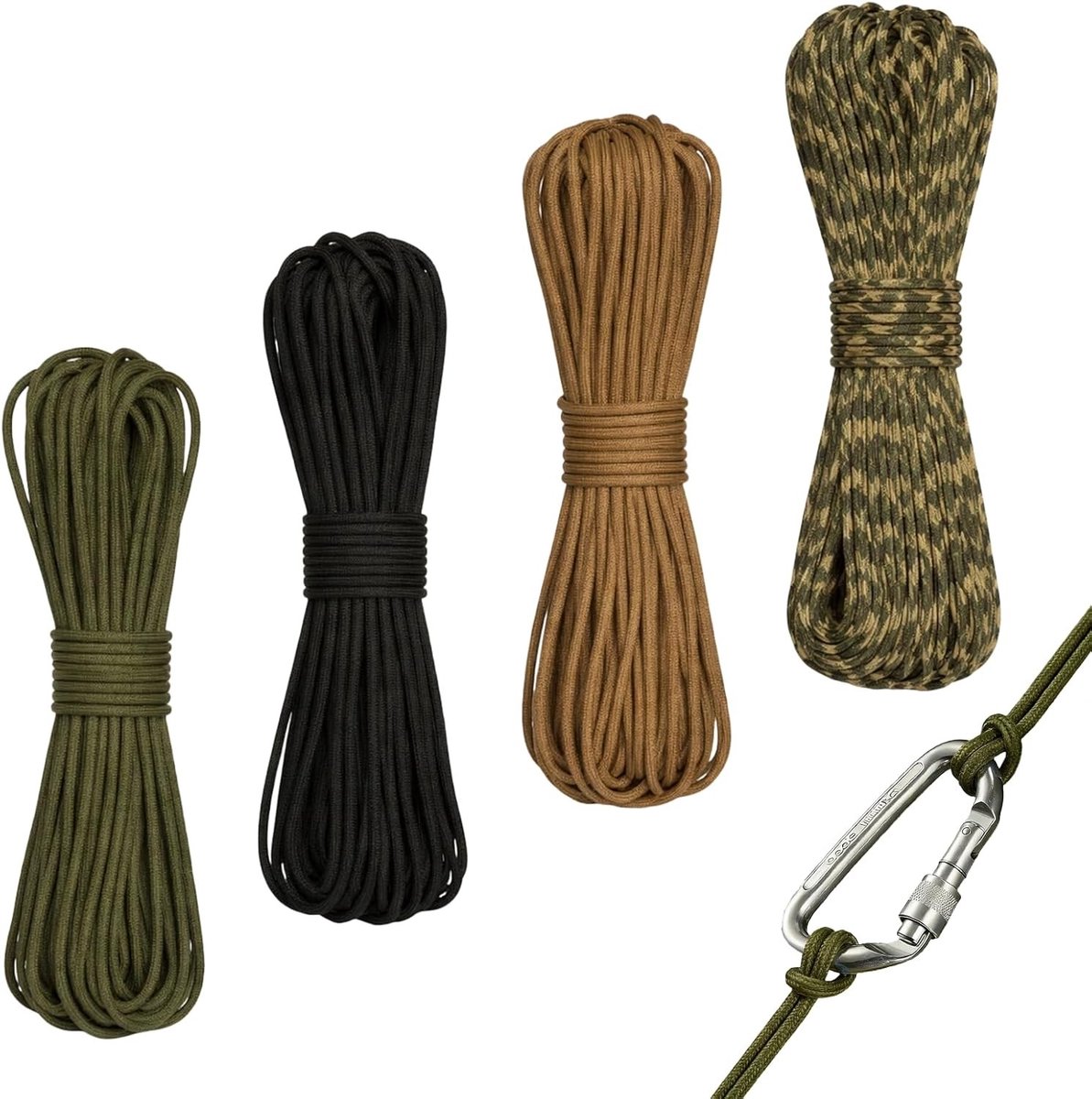 Set van 4 Paracord Koorden van 8 m - Sterke Nylon Touw voor Kamperen, Survival en Creatieve Projecten - 4 Kleuren, Veelzijdig Gebruik