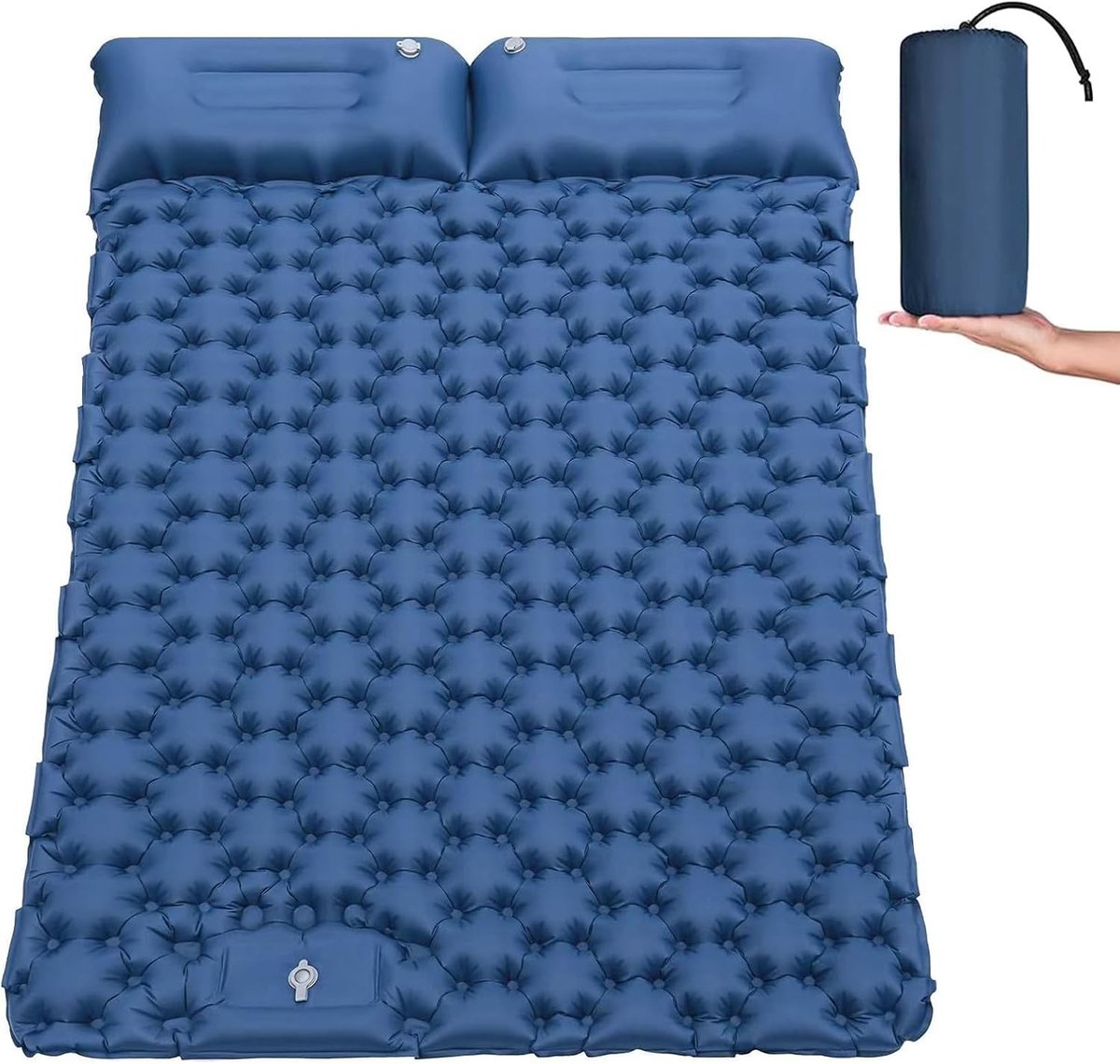 Zelfopblazend Slaapmat voor 2 Personen, Dubbele Campingmat met Voetpomp, Lichtgewicht Luchtmatras met Kussen voor Tent, Rugzaktochten en Kamperen