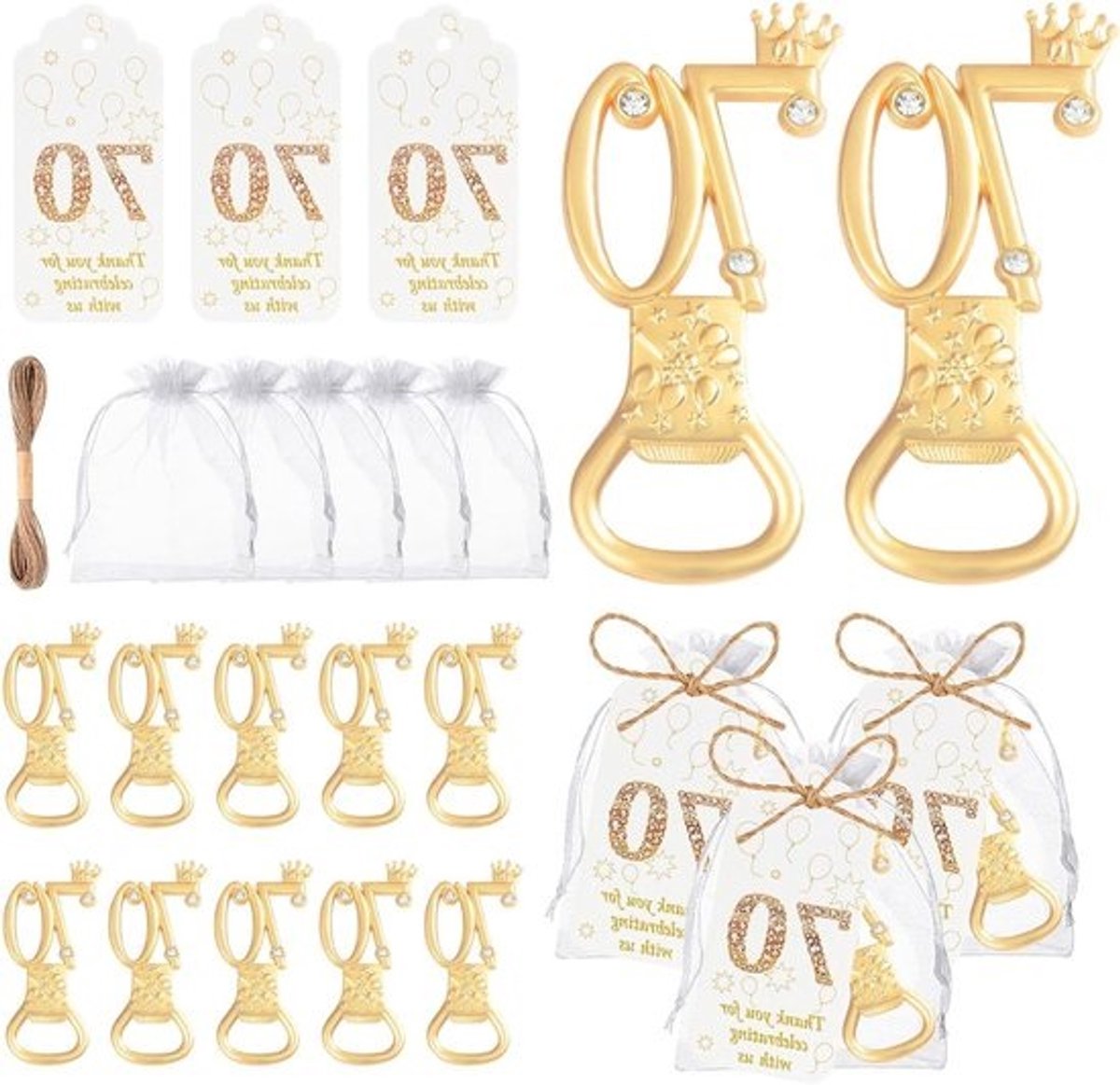 Flesopener Set - Verjaardag Gunsten - Feestelijke Vieringen - Gouden Kroon Design - 50 stuks - Goud