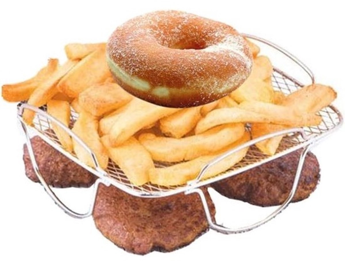 Luchtfriteuserek Vierkant - Grillrek Toastrek - Voedsel Bereiden - Omkeerbaar Ontwerp - 20.5x20.5x9 cm - Zilver