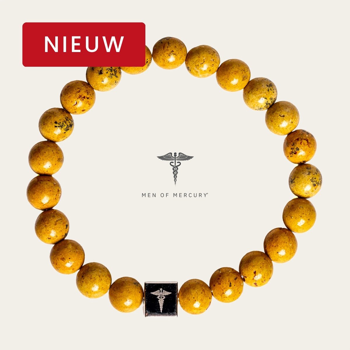 MEN OF MERCURY® Natuursteen Armband Heren - Yellow Grass Jasper - Geel & Aards - Handgemaakt - Elastisch - Aarding & Stabiliteit - Spirituele Betekenis - 20cm