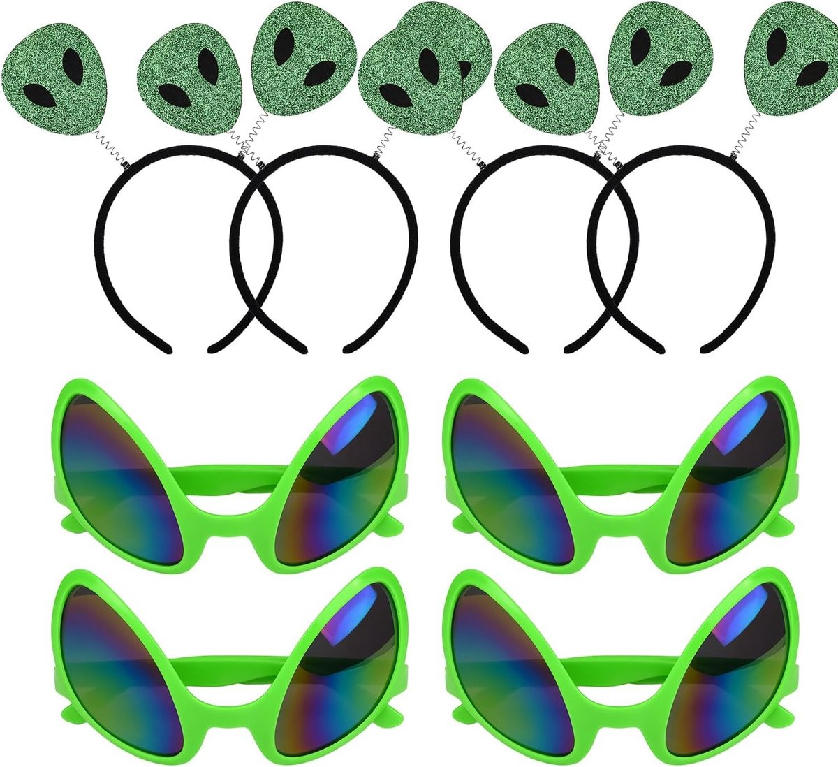 Kleurrijke Alien Kostuumaccessoires: 8-delige Set met Hoofdband, Grappige Bril en Feestelijke Hoofddeksels voor Halloween en Kerstfeest