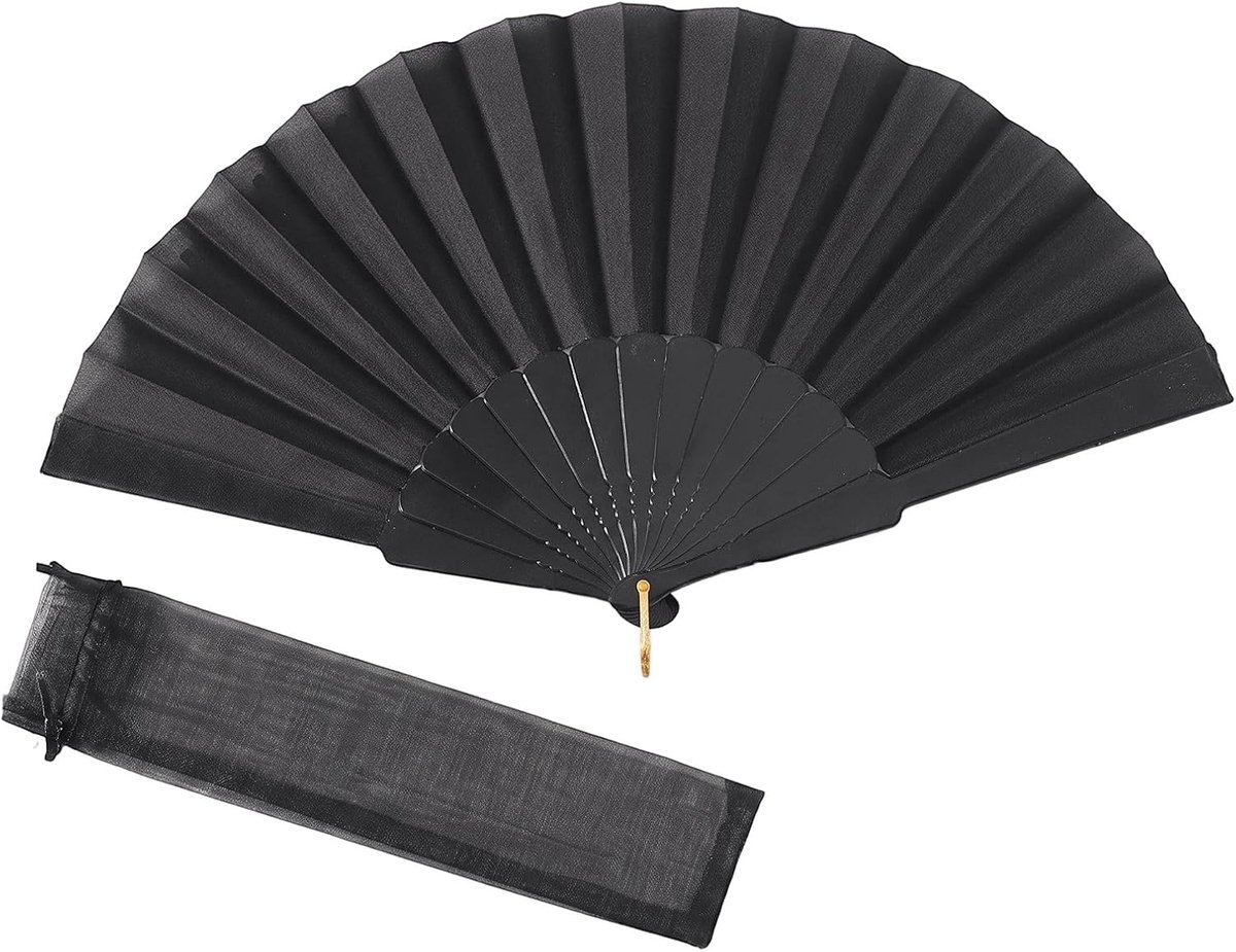 Vouwbare Zwarte Handventilator met Beschermhoes - Ideaal voor Festivals, Bruiloften en Zomerkoeling, 42 x 22.5 cm, Draagbaar en Lichtgewicht
