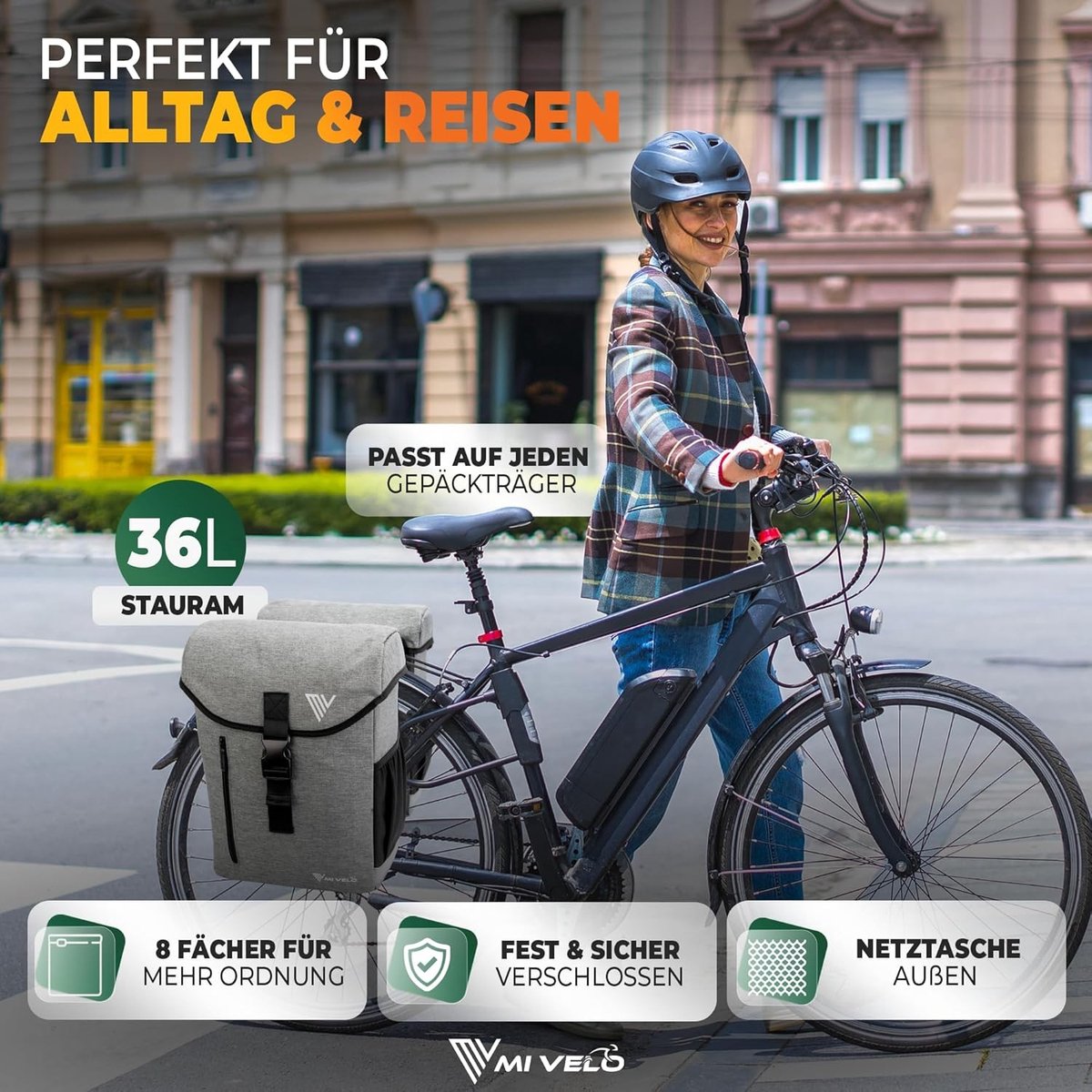 Fietstassen dubbel - Grijs - 36 Liter - Gerecycled Waterdicht Materiaal - Voor Fietsen met Bagagedrager