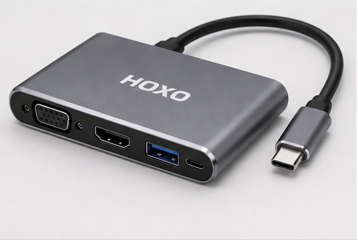 HOXO 4-in-1 USB-C Hub – 4K HDMI – VGA – USB 3.0 5Gbps – USB-C PD 87W – Aluminium