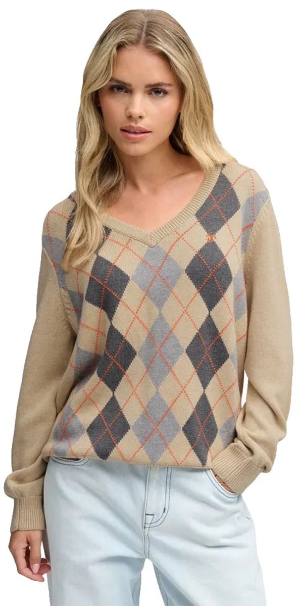 Superdry Argyle Trui met V-hals Relaxed Pasvorm Dames Sweaters Beige