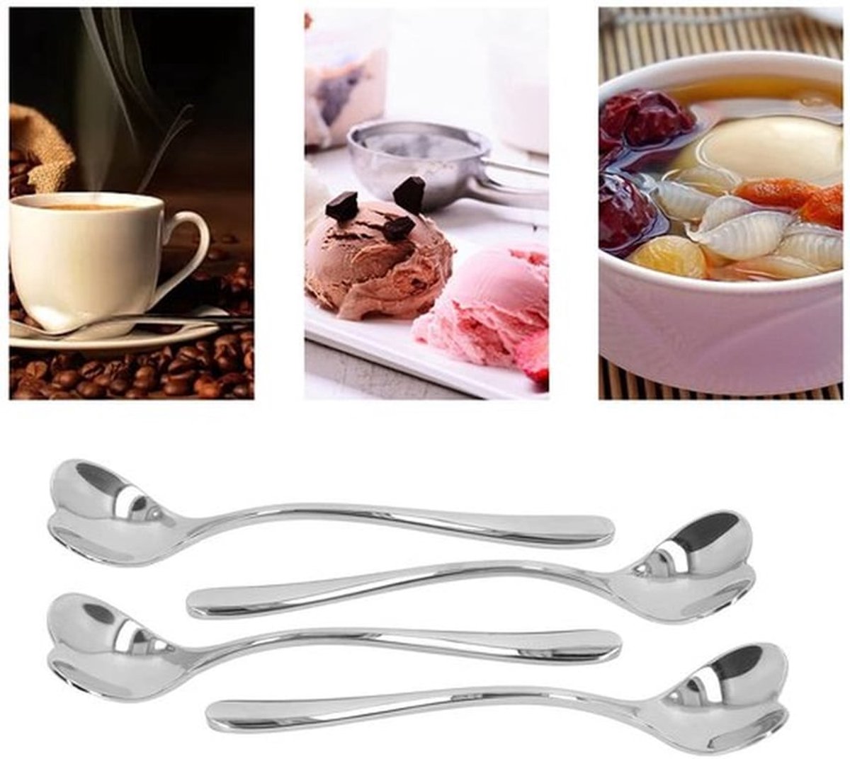 Koffielepels, 4 stuks, roestvrijstalen koffielepels, ergonomisch handvat, hartvormige dessertlepel voor thee, koffie, dessert, 140 x 28 mm