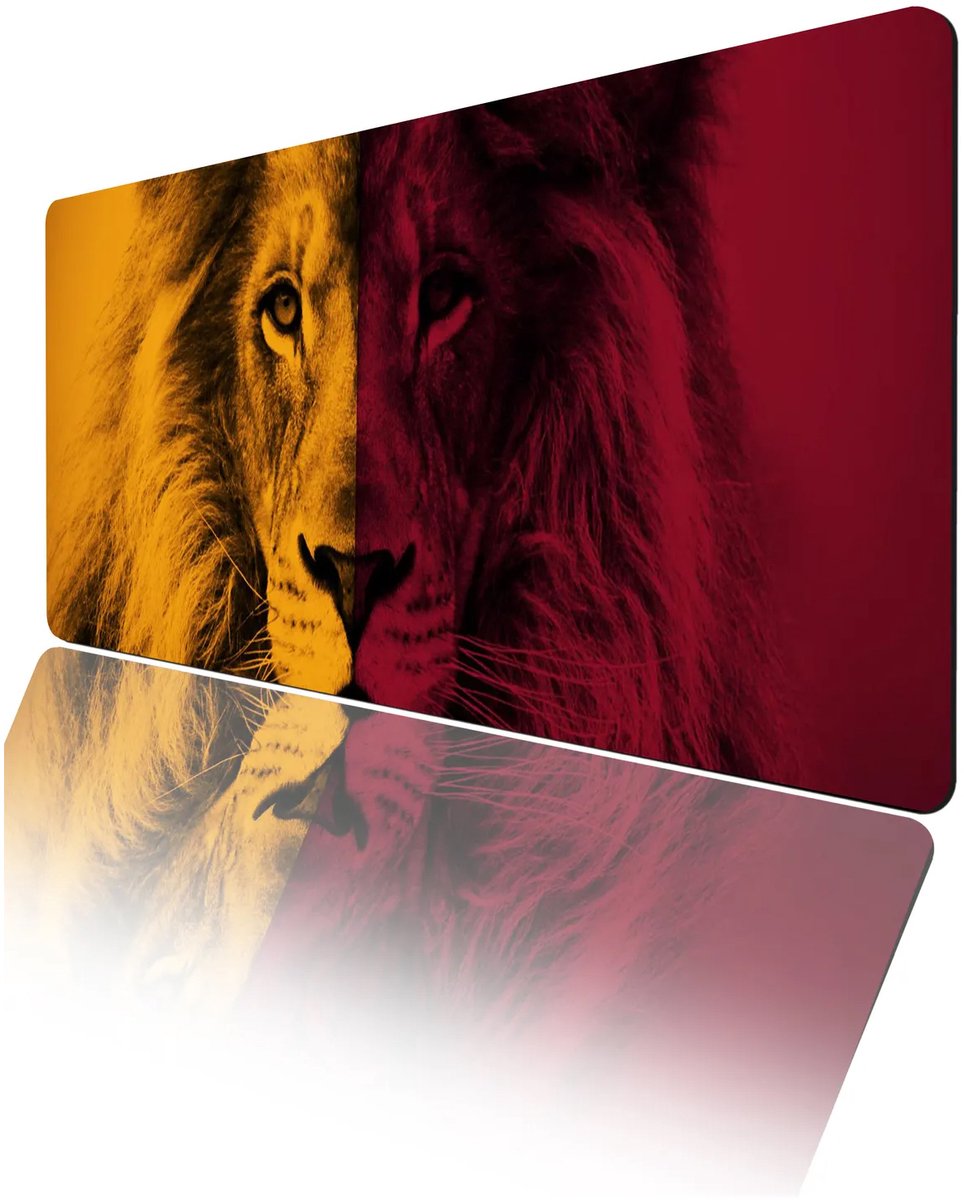 Jungengel Gaming Muismat XXL 70x32 cm - Galatasaray Leeuw Design Geel Rood - Antislip Muismat Groot voor Toetsenbord en Muis - Bureau Onderlegger Gaming Setup - Ultra Glad Oppervlak - Cadeau Voetbalfan Supporter Gamer