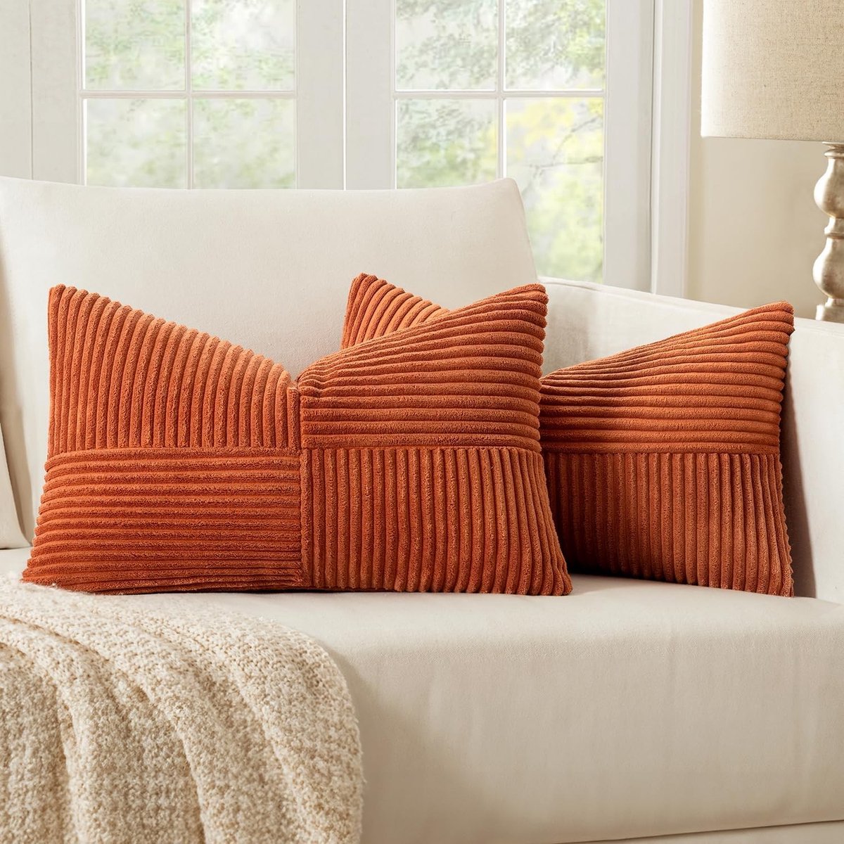 Set van 2 Herfst Kussenslopen 30 x 50 cm in Rust-Rood, Decoratieve Kussens, Boho Sofa Accessoires, Corduroy Kussens voor Woonkamer