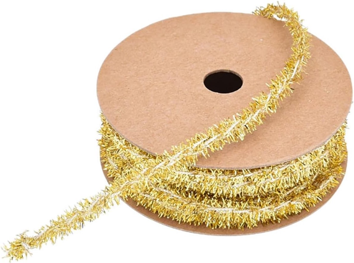 Dunne mini lametta slinger voor Kerstmis, glanzend decoratielint, cadeaulint voor kerstcadeaus en kerstboom, 8 mm, goud, 3 yard