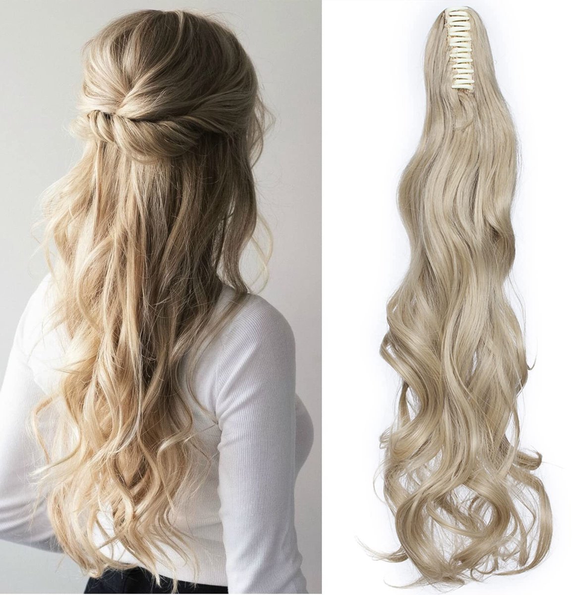 Ponytail Haarextensions - 60 cm Golvend - Asblond