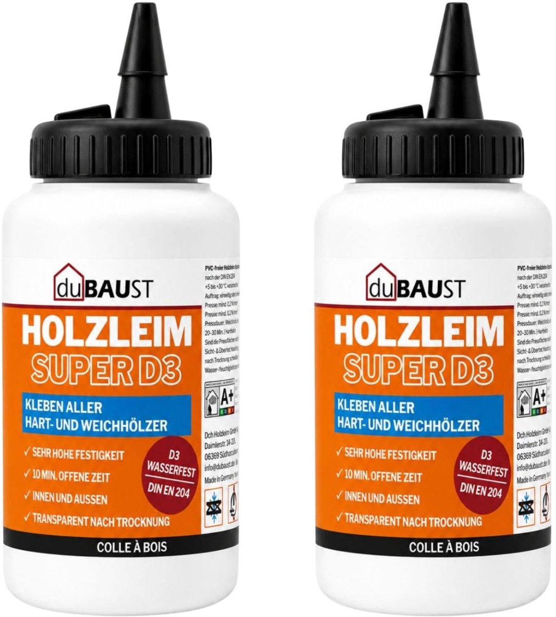 2x D3 Houtlijm, Waterproof en Sneldrogend, 500 g Fles