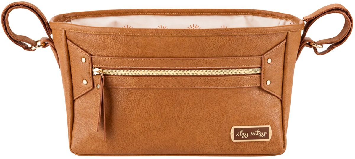 Verstelbare kinderwagen-organizer - Cognac kleur met ritszak