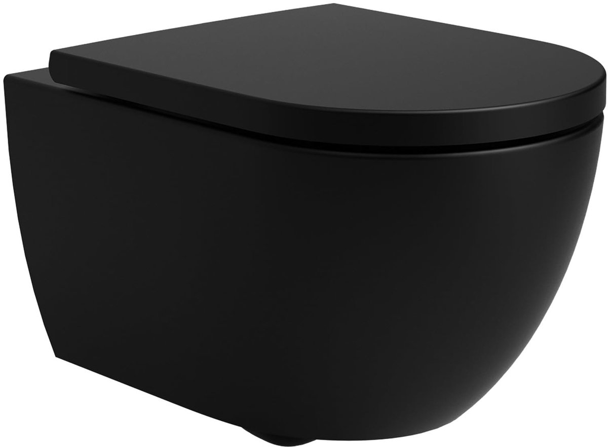 Hangtoilet - Matt Black - Geen spoelrand - Soft-Close Duroplast zitting