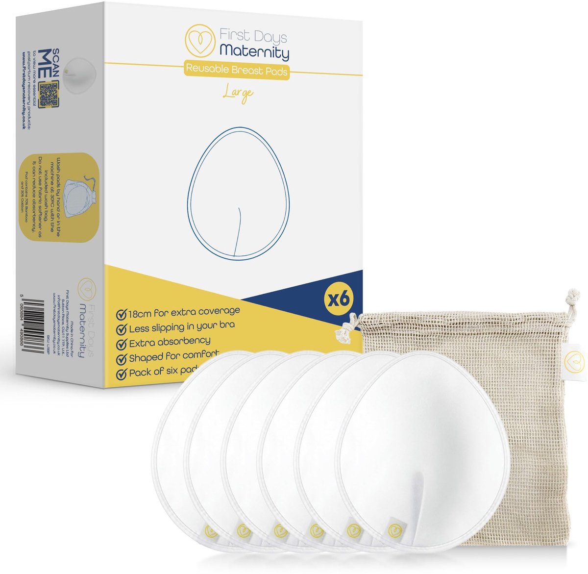 Herbruikbare borstvoeding pads - Extra groot - Verpakking van 6 - Wasbaar