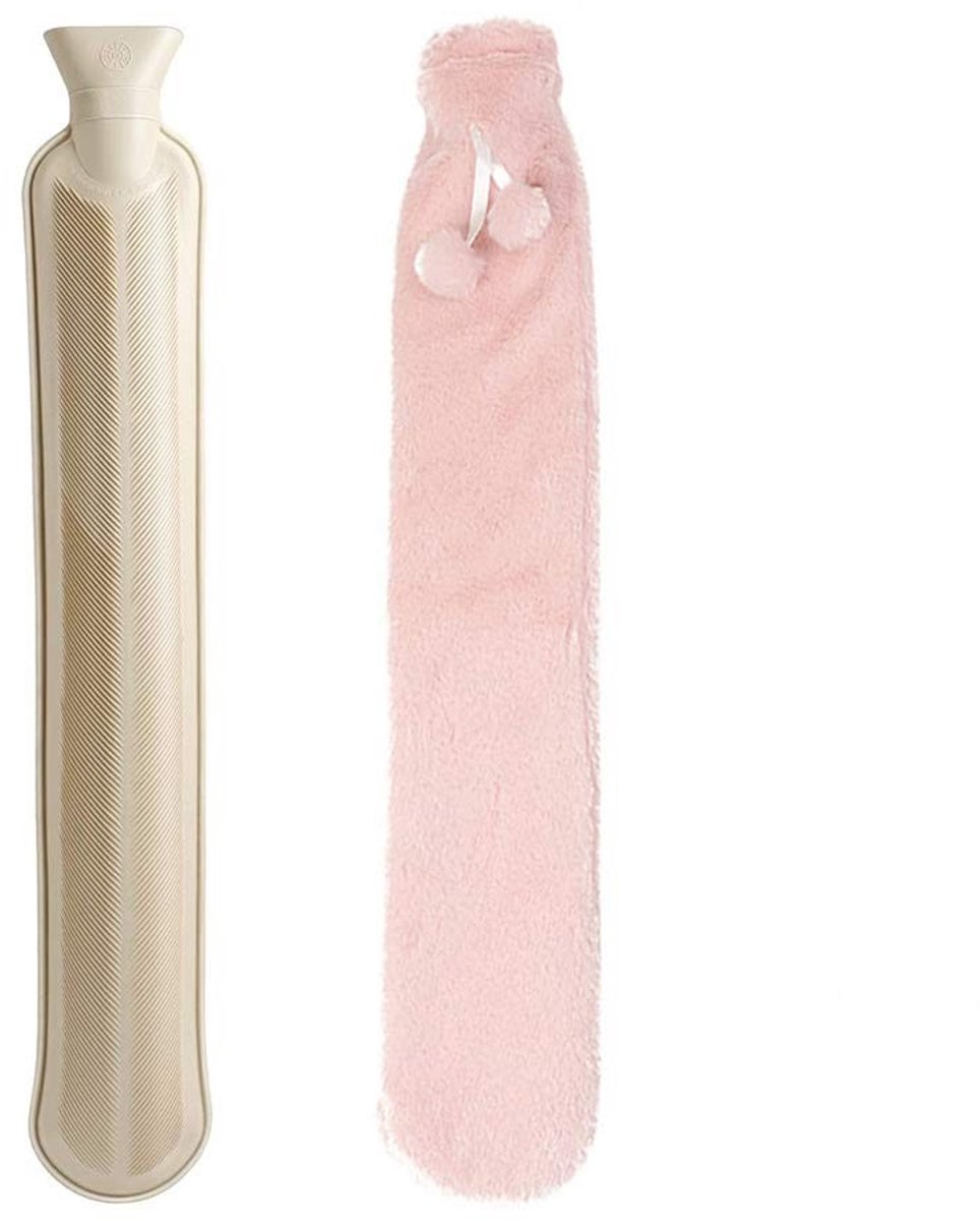 Lange warmwaterkruik van natuurlijk rubber - 2 liter met pluche deksel - Roze