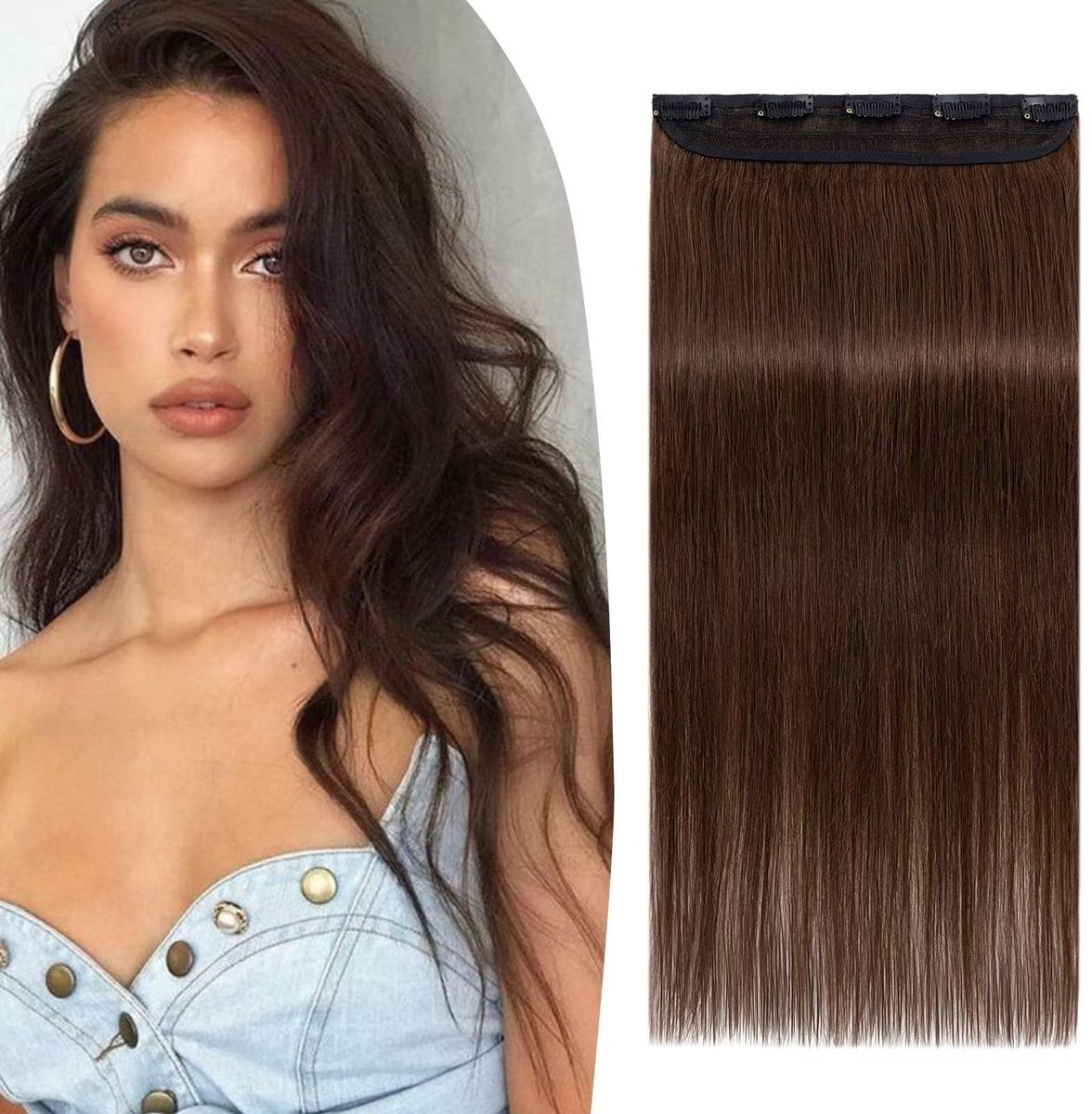 Clip-In Echte Haarextensions - 40 cm Bruin - 5 Clips