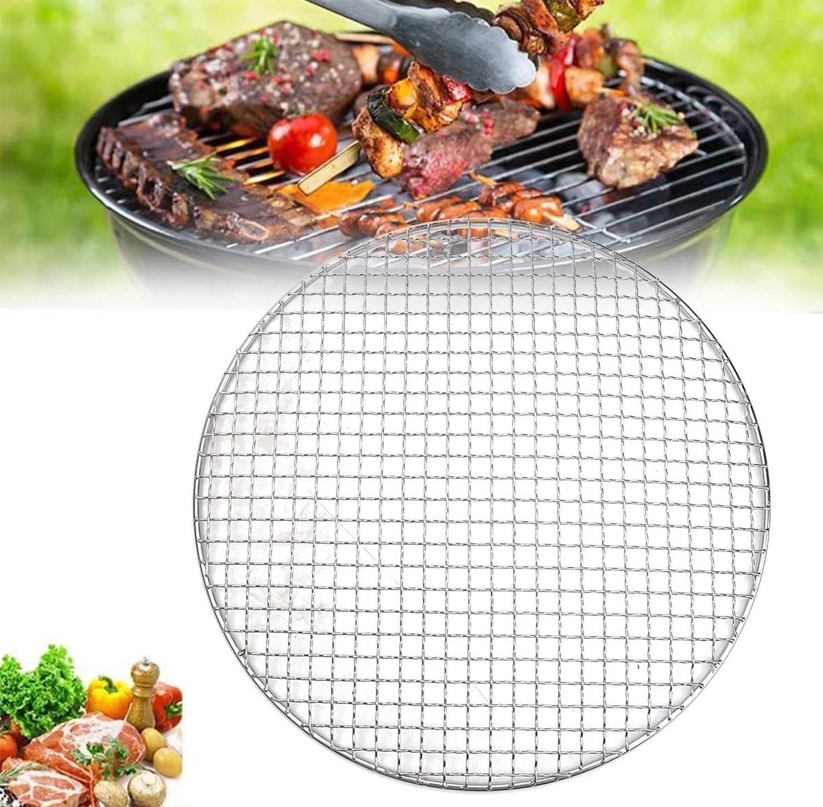 Rond Grillrooster van Roestvrij Staal - Voor Vuurkorf en Camping