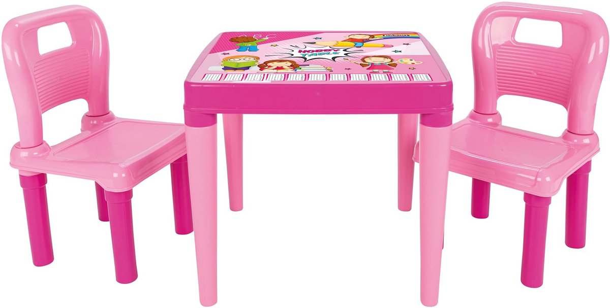 Kinderzitmeubelset - 1 tafel en 2 banken - Roze