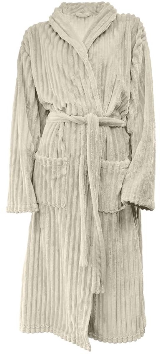 Teddy Rib Fleece Badjas - Beige - XL