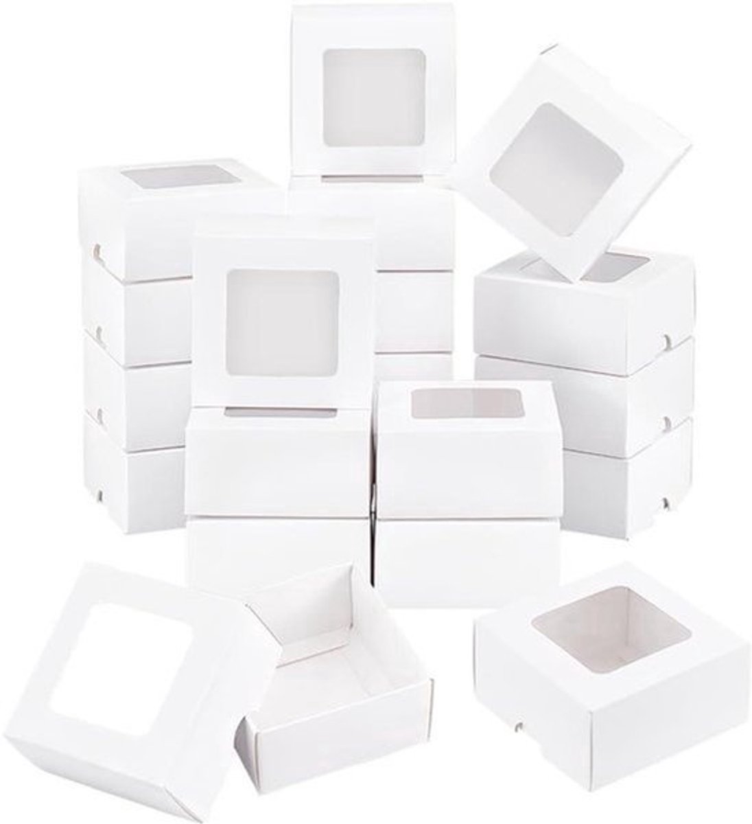 20 Stuks Witte Kraftpapier Doos Met Helder Venster - 8x8x4cm - Vierkante Kraftpapier Geschenkdoos Voor Bruiloft en Feest - Sieraden Verpakking