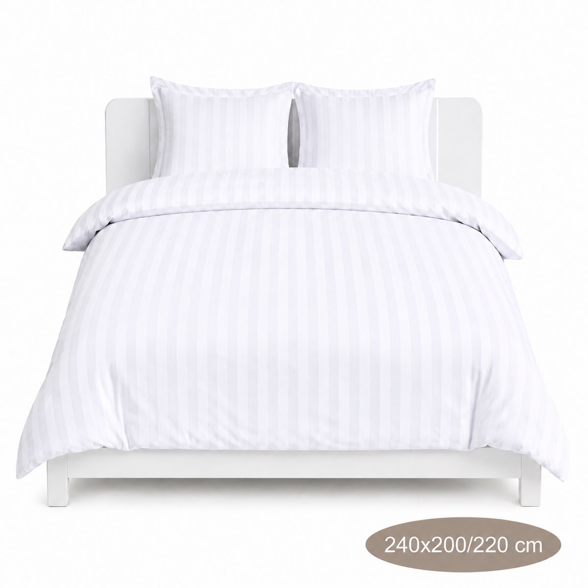 Gestreept Dekbedovertrek - Wit - 240x200/220 cm - Zacht & Ademend - Strijkvrij - Inclusief Kussenslopen - Hotel Luxe Uitstraling