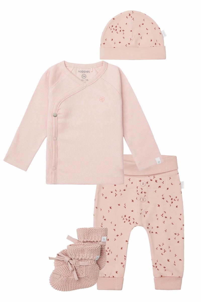 Noppies - Kledingset - 4 delig - Broek Nicea Rose Smoke - Shirt Nanyuki - Muts Navar - Slofjes Nelson - Maat 50