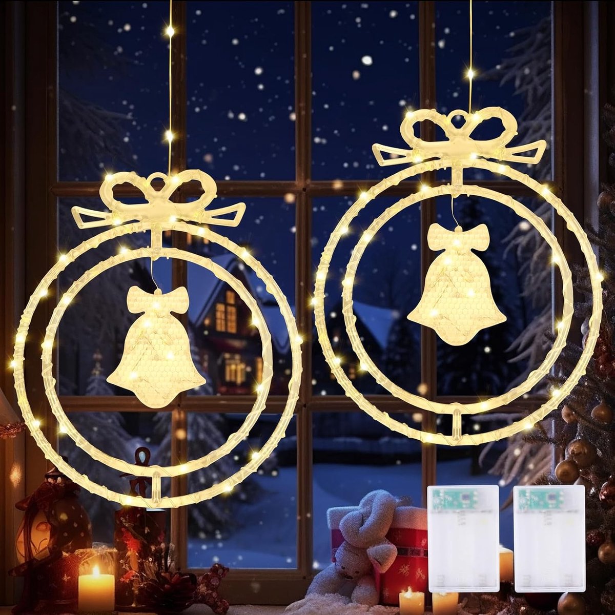 Verlichte Kerstster voor Binnen, 2 Stuks LED Kerstverlichting voor Raamdecoratie, Rotatable Kerstdecoratie voor Balkon en Thuis