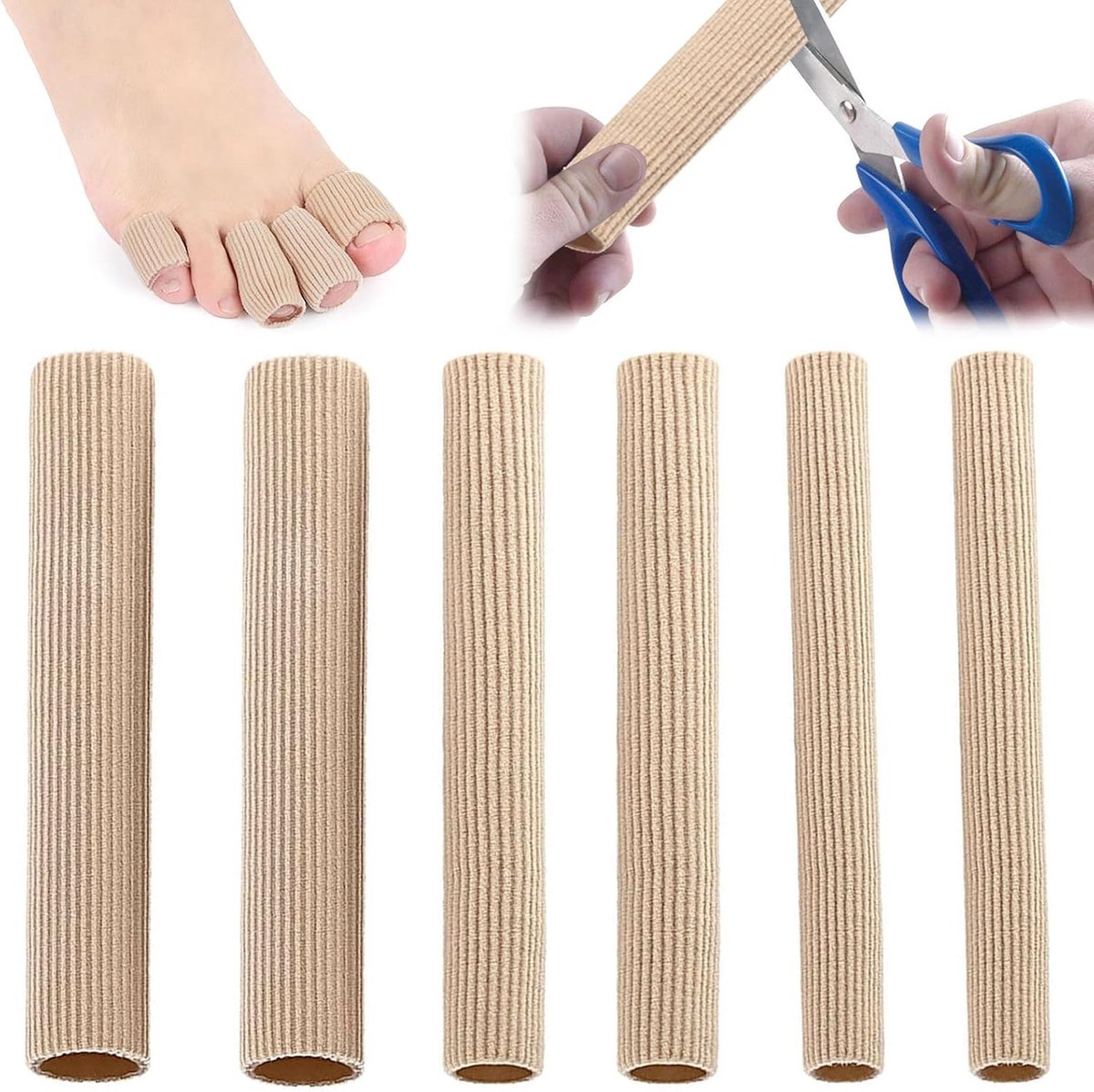 Set van 6 Siliconen Teenkappen, 3 Maten Beschikbaar, Tubulaire Bescherming voor Tenen, Teenspreader voor Eelt en Hallux Valgus