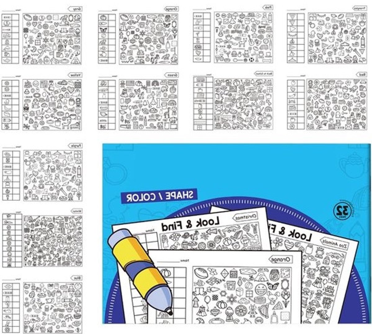 Activiteitenboek Kleuren Puzzels - Leerboek Kinderen - Cognitieve Ontwikkeling - Dynamische Mentale Training - 26 x 18 x 2 cm