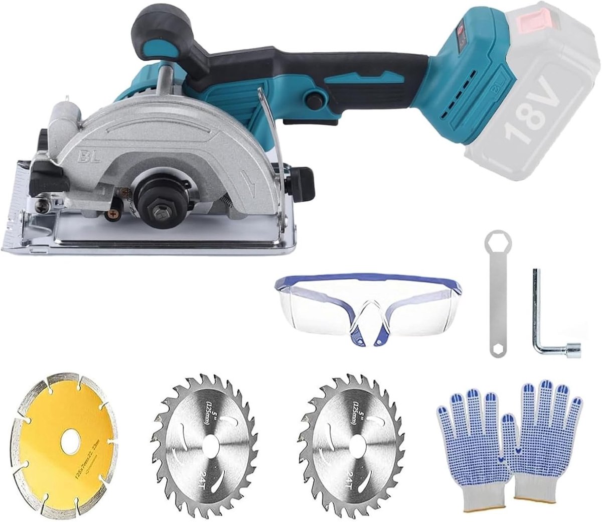 Draadloze Handcirkelzaag 18V 6200RPM, 0-45° Instelbare Snede, Borstelloze Mini Zaag met 3 Zaagbladen van 125 mm voor Hout, Zachte Metalen en Kunststoffen