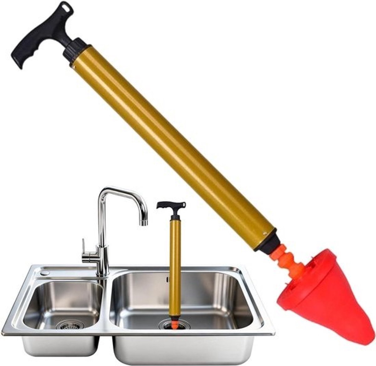 Ontstoppingspomp - Verstoppingverwijderaar Rioolreiniger - Afvoer Ontstoppen - Ergonomisch Handvat - 62 cm - Zwart