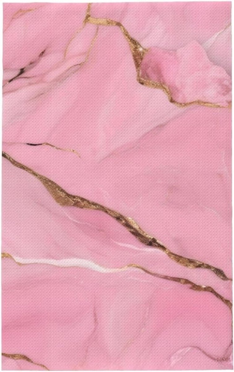 Keukenhanddoek Wafelweefsel - Theedoek Sneldrogend - Keuken Reinigen - Super Absorberend - 66 x 41 cm - Roze Marmer