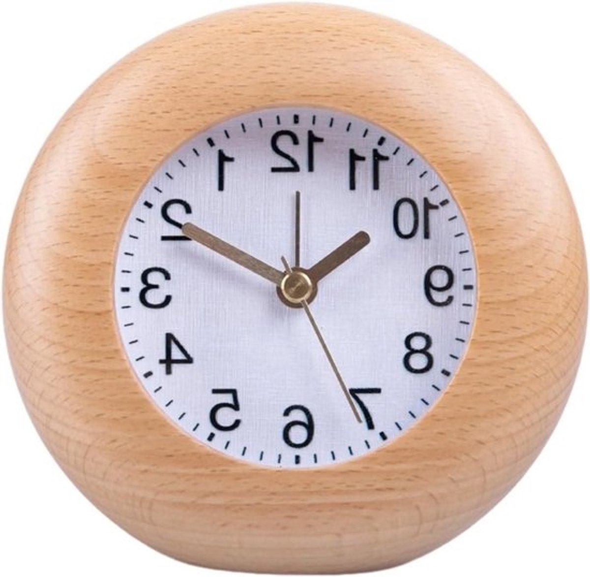 Ronde Wekker - Bureauklok Nachtklok - Zacht Wakker Worden - Houten Frame - 10x10 mm - Naturel