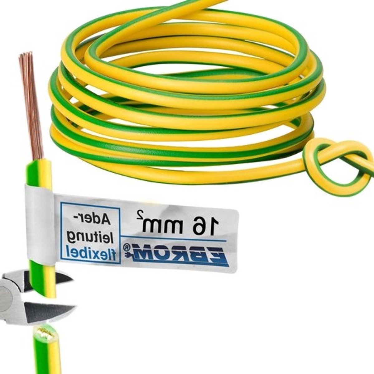 Aderkabel Aardingskabel - Installatiekabel Flexibel - Elektrische Installatie - Fijndradig 999% OFC Koper - 16 mm² - Groen/Geel