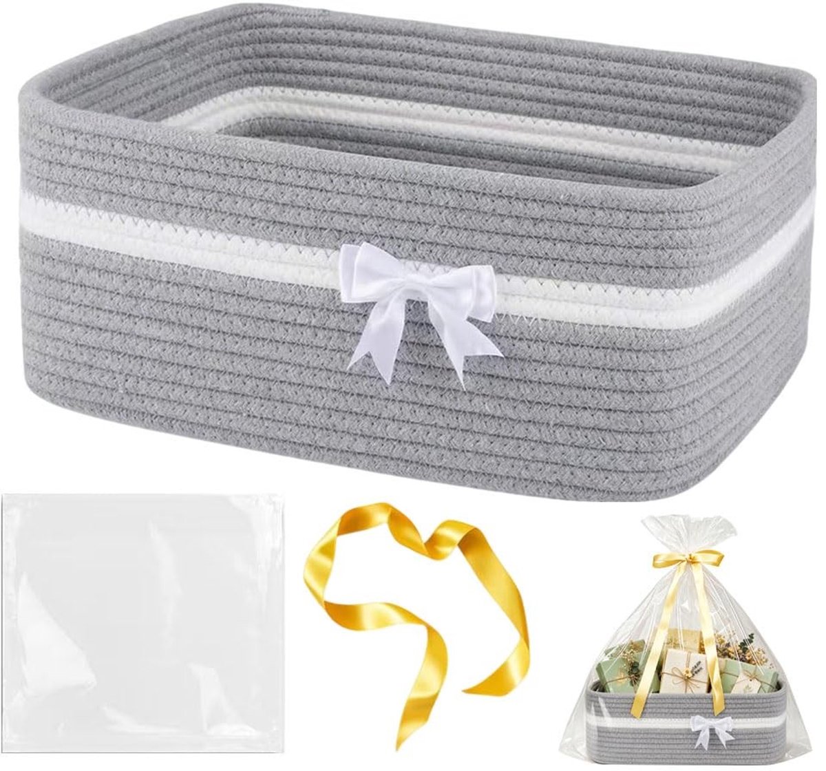 Grote Cadeaumand - Decoratief met gevlochten handvatten - Grijs