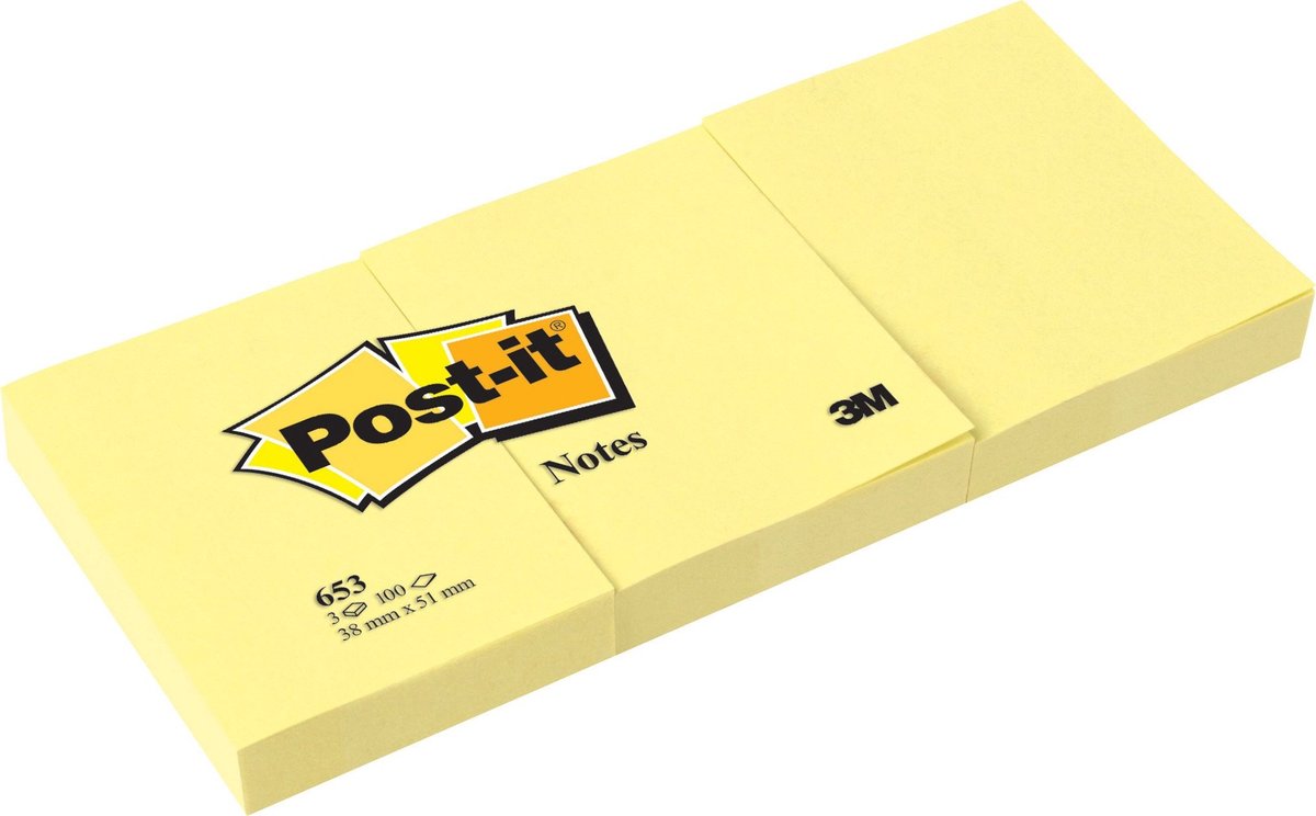 Post-it Notities - Geel - 38 mm x 51 mm - Pack van 12