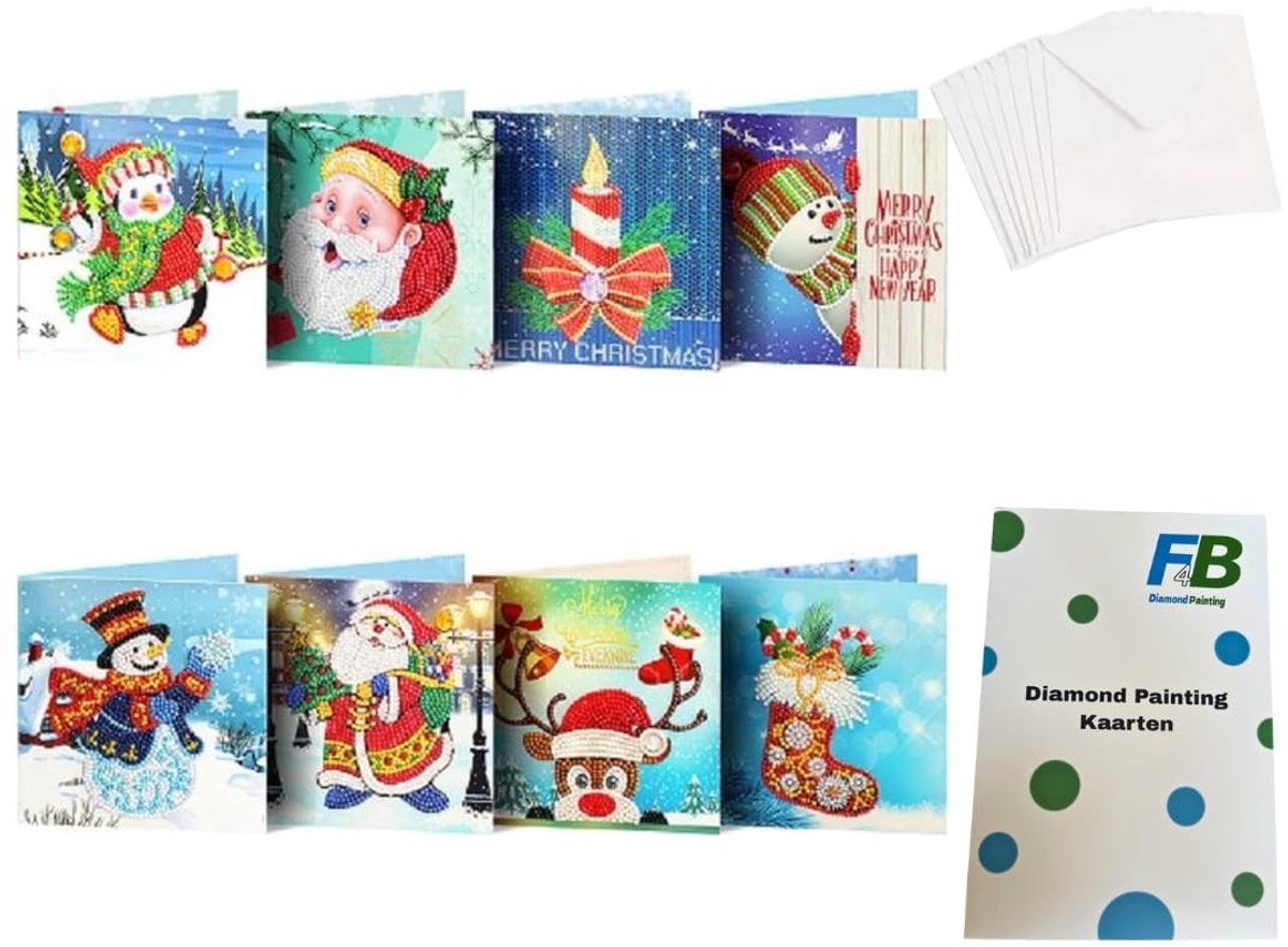 8-Piece Kerstkaarten Set - Diamantschilderen met Enveloppen